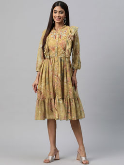 Nayam by lakshita - Mustard Printed Gathered Dress