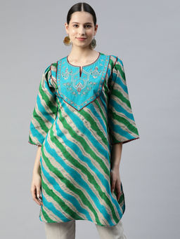 Nayam by lakshita - Turquoise Embroidered Patchwork Tunic