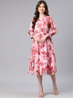 Nayam by lakshita - Pink Floral Printed Lace Insert Dress