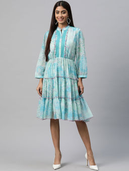 Nayam by lakshita - Blue Printed Gathered Dress