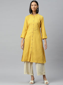 Nayam by lakshita - Mustard Solid Pintuck Shirt Style Kurta