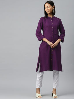 Nayam by lakshita - Purple Solid Pintuck Shirt Style Kurta