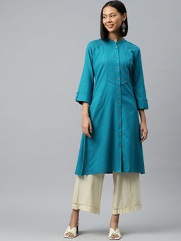 Nayam by lakshita - Team Solid Pintuck Shirt Style Kurta