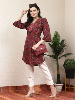 Nayam by lakshita - Purple Blooms of Traditional Red Floral Jaal Kurti