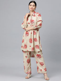 Nayam by lakshita - Women Floral Printed Pleated Kurta with Trousers (Set of 2)