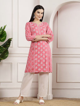 Nayam by lakshita - Womens Pink Rayon Khadi Print Kurta and Pant (Set of 2)