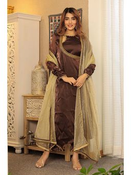 Label Aditi Hundia - Brown Hazel Solid Kurta with Pant and Dupatta (Set of 3)