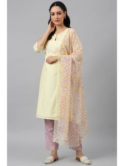 WISHFUL by W - Yellow Embellished Kurta, Slim Pant And Dupatta (Set of 3)