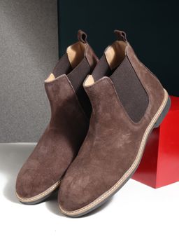 Teakwood - Brown Solid Round Toe Suede Chelsea Boot