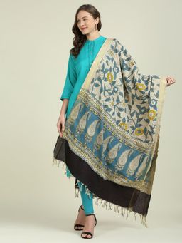 Dupatta Bazaar - Womens Kalamkari Mangalgiri Cotton Floral Print Beige & Multi-Color