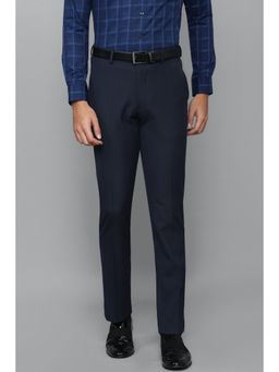 Louis Philippe - Men Navy Slim Fit Check Flat Front Formal Trousers