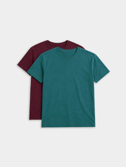 RIGO - Multi-Color Cotton Round Neck Half Sleeves Solid T-shirts ( Pack Of 2)