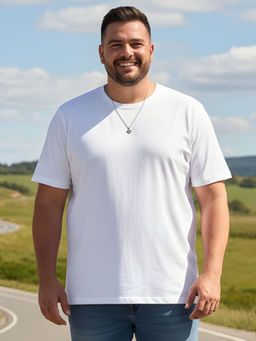 RIGO - White Cotton Round Neck Half Sleeves Solid Tshirt