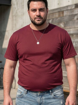 RIGO - Maroon Cotton Round Neck Half Sleeves Solid Tshirt