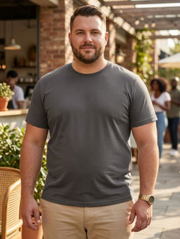 RIGO - Grey Cotton Round Neck Half Sleeves Solid Tshirt