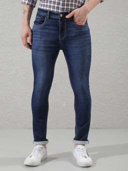 CRIMSOUNE CLUB - Blue Cotton Blend Light Fade Solid Jeans