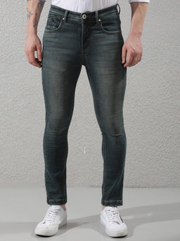 CRIMSOUNE CLUB - Green Cotton Blend Light Fade Solid Jeans