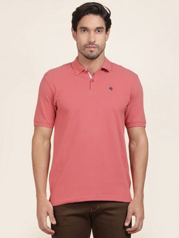 Cantabil - Pink Polycotton Regular Fit Collar Neck Polo T-Shirt