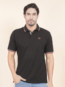 Cantabil - Black Polycotton Regular Fit Collar Neck Polo T-Shirt