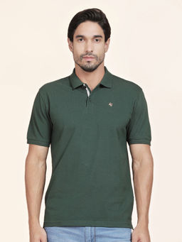 Cantabil - Green Polycotton Regular Fit Collar Neck Polo T-Shirt