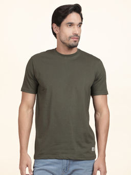 Cantabil - Olive Polycotton Regular Fit Round Neck T-Shirt