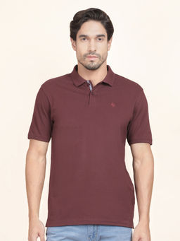 Cantabil - Maroon Polycotton Regular Fit Collar Neck Polo T-Shirt