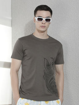 CRIMSOUNE CLUB - Grey Cotton Blend Round Neck Half Sleeves Printed T-shirt