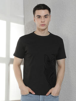 CRIMSOUNE CLUB - Black Cotton Blend Round Neck Half Sleeves Printed T-shirt