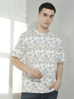 CRIMSOUNE CLUB - White Cotton Round Neck Half Sleeves Printed T-shirt