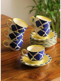 ExclusiveLane - 'A Mediterranean High-Tea' Handpainted Cup & Saucer In Ceramic (Set Of 6)