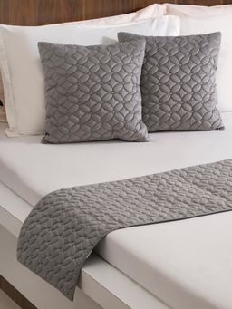 Nestasia - Velvet Cushion Cover & Bed Runner Set of 3 Grey (16x16 Inches)