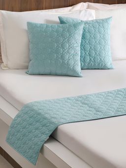 Nestasia - Velvet Cushion Cover & Table Runner Set of 3 Blue (16x16 Inches)