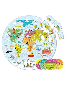 Webby - Amazing World Map Jigsaw Floor Puzzle 60 Pcs with 4 Double Sided Flashcards Birthday Gift