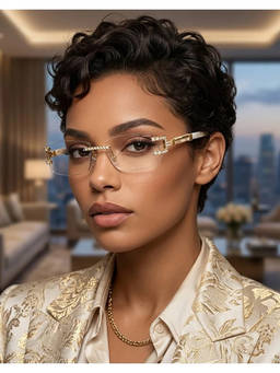 Zaadran - Syria Golden Diamond Transparent Rimless Rectangle Sunglasses