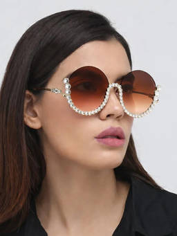 Zaadran - Vintage Underline Brown Round Sunglasses