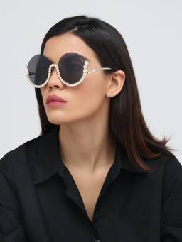 Zaadran - Vintage Underline Grey Round Sunglasses