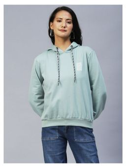 RIGO - Women Jade Green Oversized Fleece Hooded Sweatshirt