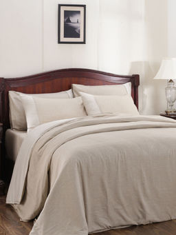 Maspar - Cotsmere 300TC Muted Dot Cotton Beige Yarn King Duvet Cover With 2 Pillow Cases