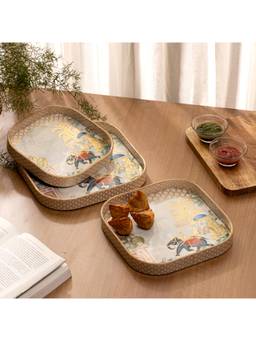DULI - Set Of 3 Curved Square Snack Serving Trays