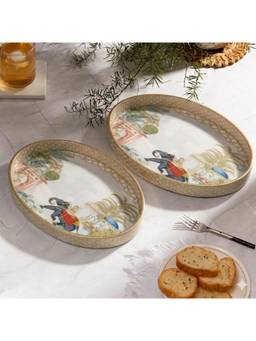 DULI - Set of 2 Decorative Oval Serving Trays