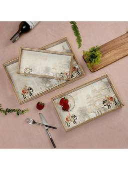 DULI - Set Of 3 Waterproof Serving Trays with Handle For Home and Kitchen