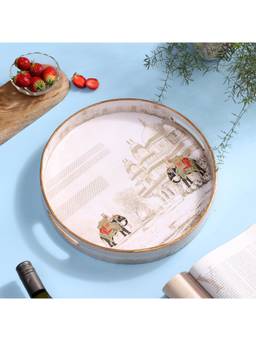 DULI - Waterproof Round Serving Tray with Handle for Home