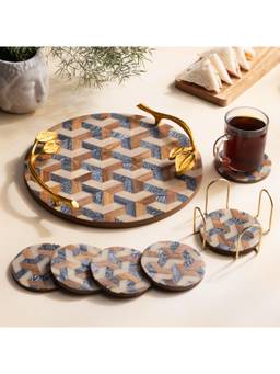 DULI - Inlay Round Platter With Coasters Set For Serving and Home Decor