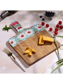 DULI - MangoWood Serving Tray Floral Design For Home Dining and Kitchen
