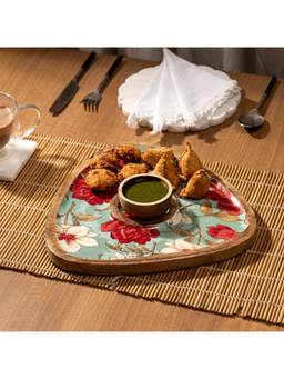 DULI - MangoWood Triangle Serving Platter with Dip Bowl Decorative Chip & Dip Tray Platter