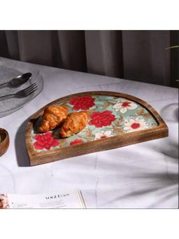 DULI - MangoWood Floral Serving Platter for Snacks or Cheese