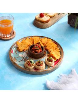 DULI - Mangowood Chip and Dip Serving Platter with Bowl