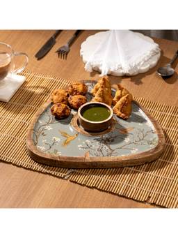 DULI - MangoWood Triangle Serving Platter with Dip Bowl Decorative Chip & Dip Tray Platter