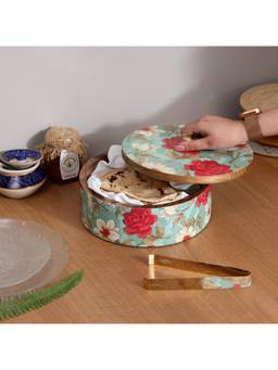 DULI - Mangowood Decorative Chapati Box for Home Printed Roti Box for Stylish Serving