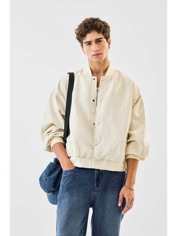 Snitch - Cream Textured Full Sleeves Oversized Casual Jacket for Men